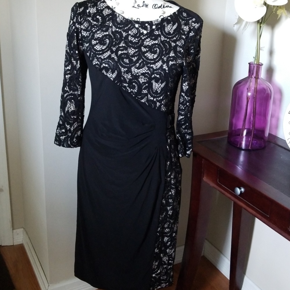 Black evening lace dress.